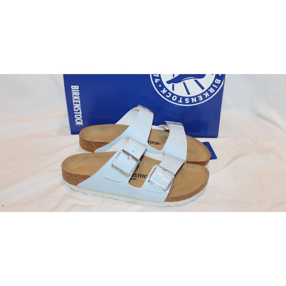 BIRKENSTOCK WOMEN'S ARIZONA BS LEATHER SANDALS PATENT BLUE EU 38 NARROW